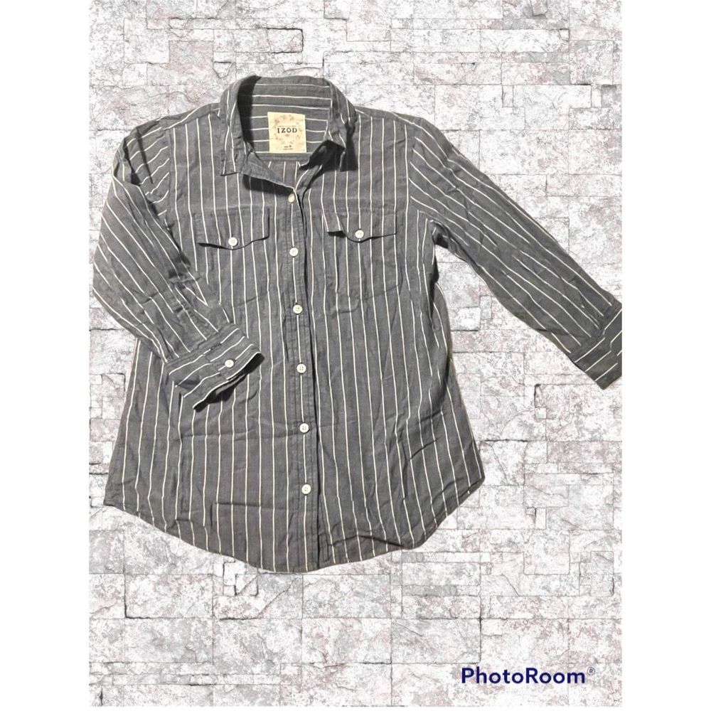 Izod Ladies Stripe Oxford Button Up Blue Sz Small Cotton EUC